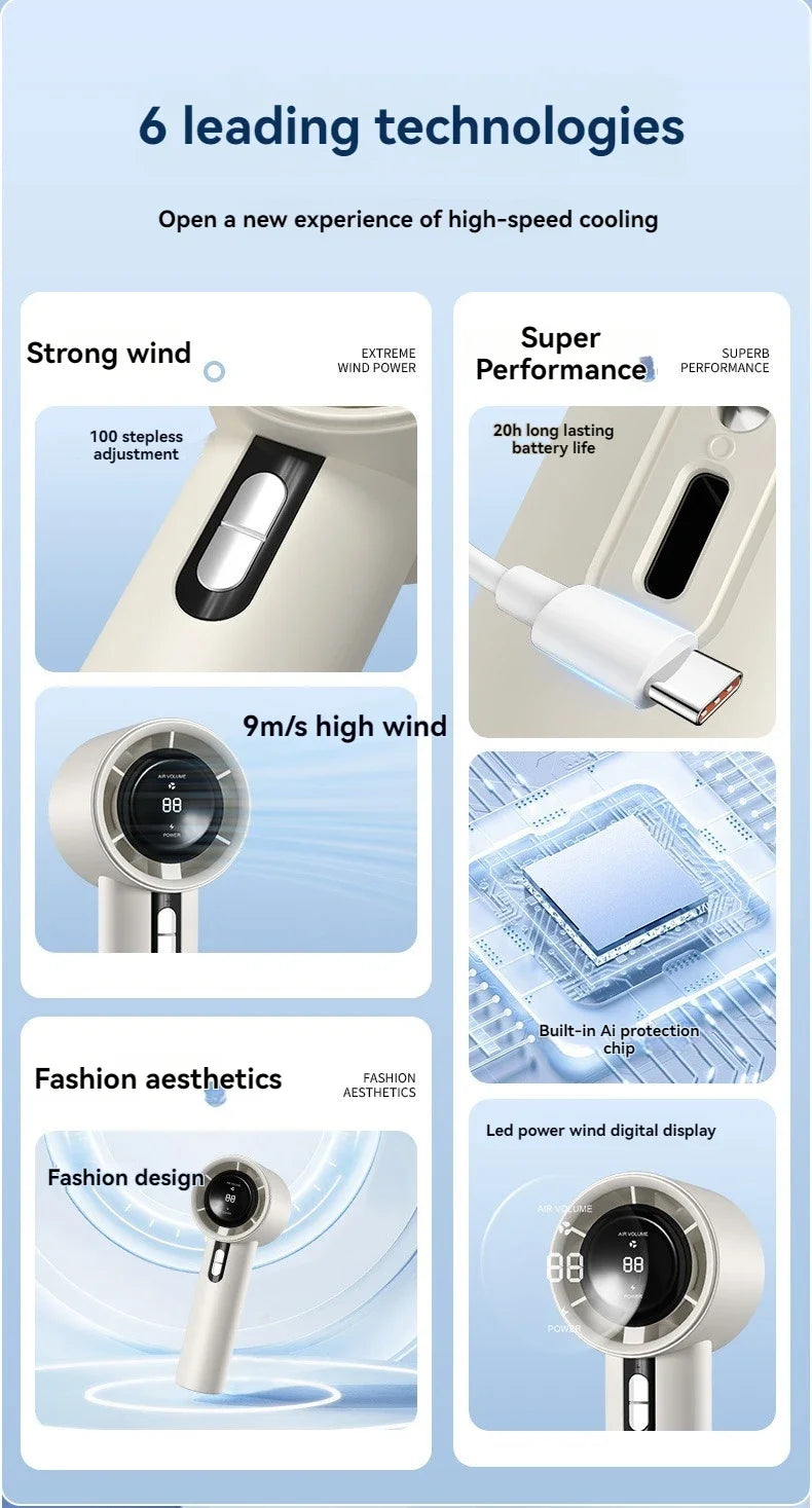 Xiaomi 2025 Handheld high-speed fan USB charging mini portable 100 speed turbo violent small fan 3000mAh For Sport