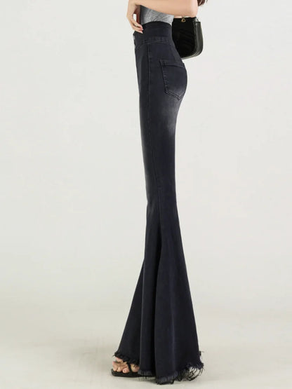 Skinny Jeans for Women Black Sexy Cool Girls Spring Summer Full Length Flare High Waist Do Old Casual Washed New Simple Design