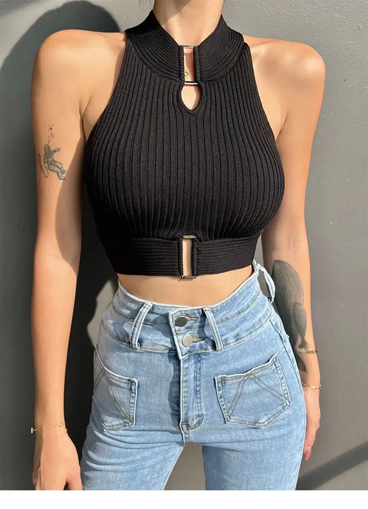 2025 Women Sexy Tank Tops Chic Y2K Tops Halter Off Shoulder Tops Crop Elastic Solid Tank for Women Summer
