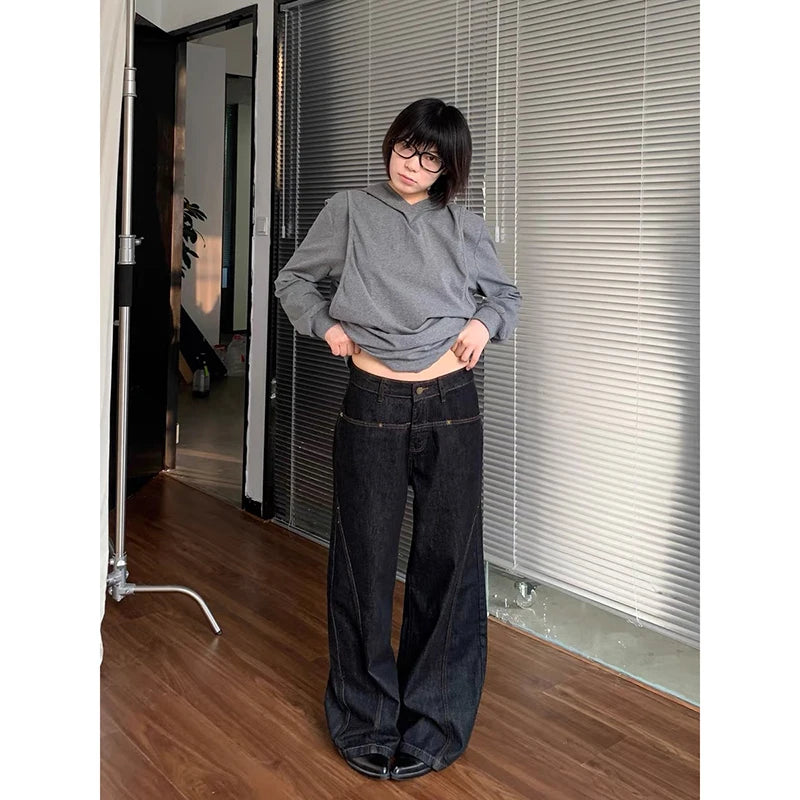 YIBASHU Women Black Grunge Jeans Japandi Style Oversize Jean Pants Vintage Harajuku Baggy Y2k Boyfriend Denim Trousers Clothes