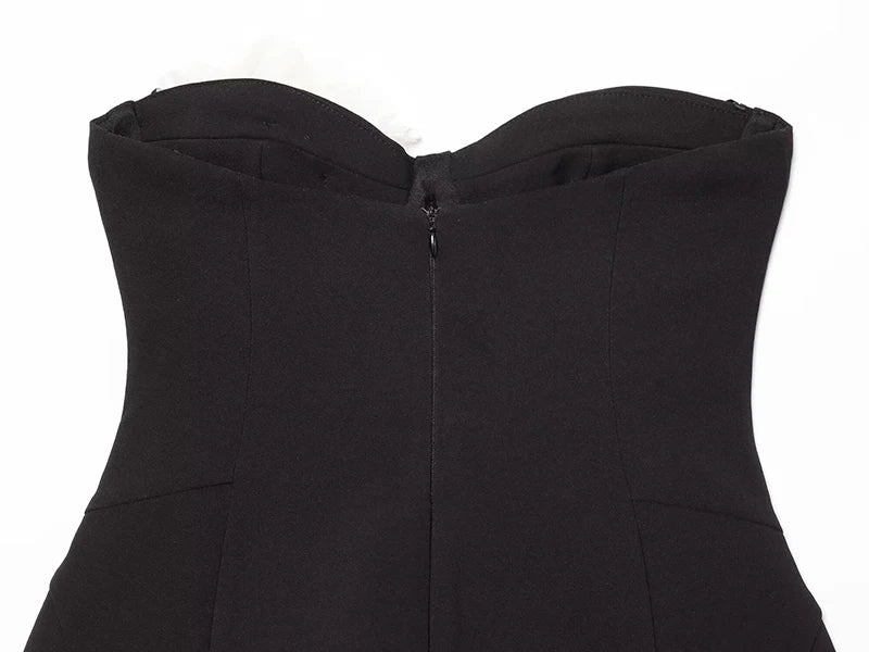 Women's Short Dress Fashion Flower Decorated Strapless Dress Sexy Women Mini Dresses Female Elegant Party Dresses