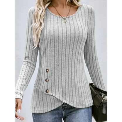 Women's Clothing Western Tops 2024 hot autumn new waist cinched round neck tight long sleeved top Europe America T-Shirts Tees