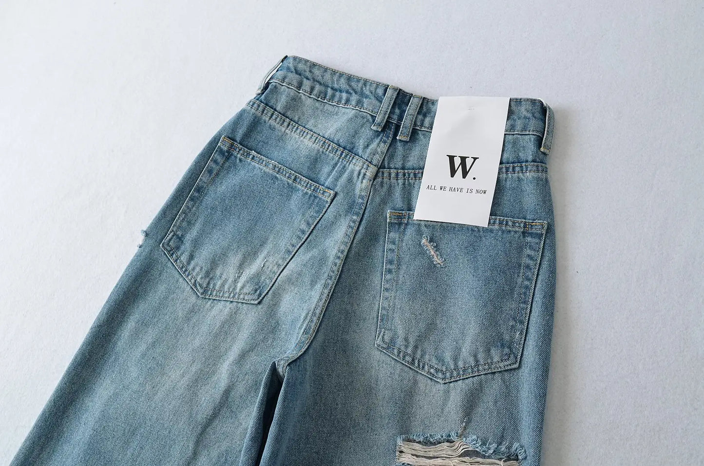 Women's Destroyed Jeans 2025 Spring Summer High Waist Loose Leg Floor-Length Distressed Denim Vintage Daily Staple