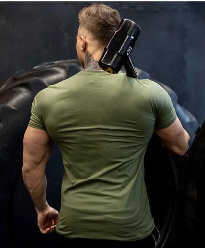 Men's Gym Fitness Clothing Man Cotton Sports Short Sleeve T-shirt Running Training Slim Printed Shirt Sweatshirt Casual Tops