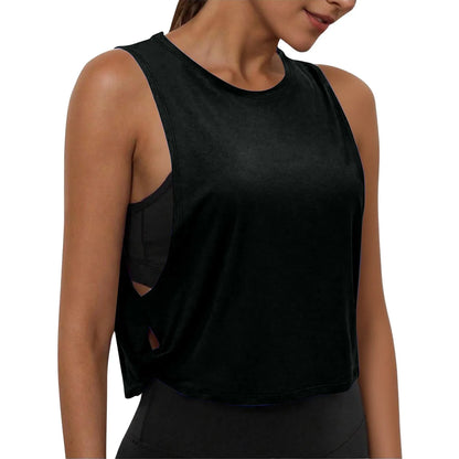 Women Sleeveless Yoga Tops Breathable Blouse Cover Up Gym Workout Cool T-Shirt Running Short Tank Crop Top Athletic Vest