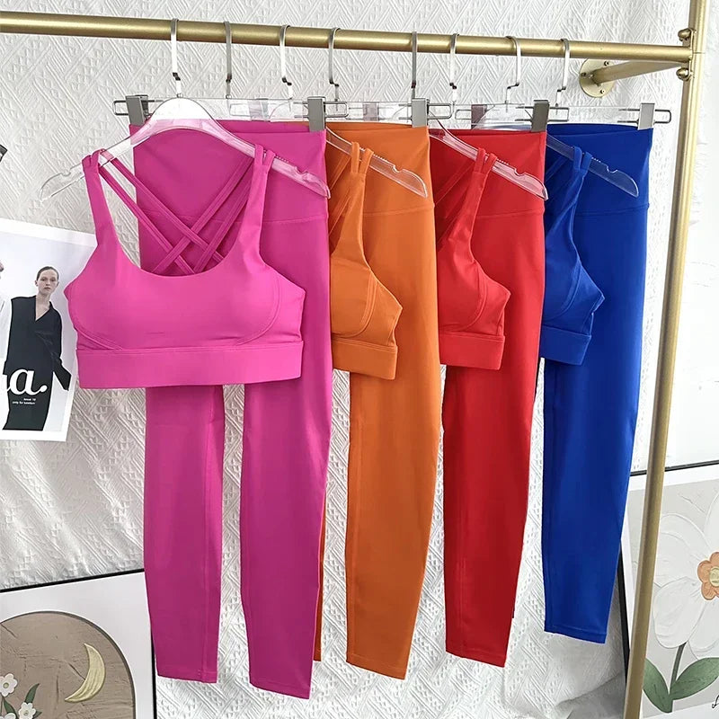 2 Piece Yoga Clothes Women's AthleticWear Gymwear Workout Clothes Gym Crop Top High Waist Legging Fitness Bra Set Sports Suits👚