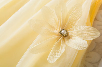 Toddler Girl Princess Dress Pink Flower Decorated Sleeveless Gauze Dress Elegant Girl Wedding Party Dress for Party