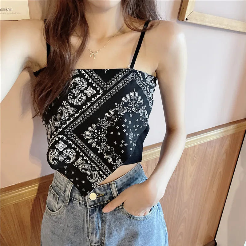 Woman Sexy Floral Tank Tops Women Corset Femme New Style Tanks Crop Camisole Fashion Knit Camis High Street Irregularity Vest