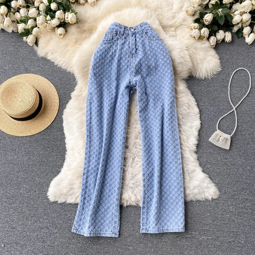 Ripped Jeans for Women Casual Streetwear New Spring Autumn High Waist Straight Leg Pants Fashion White Blue Denim Trousers