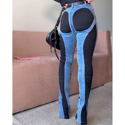 Fashion Two-Tone Color Slimming Jeans Women High Waist Stretch Skinny Fit Denim Pants Comfort Tummy Control Pencil Jeans