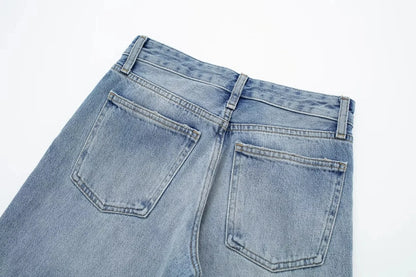 HH Female Fashion Denim Jeans Loose Solid Long Pants With Gradient All Match Streetwear Mujer Casual Baggy Chic Trousers