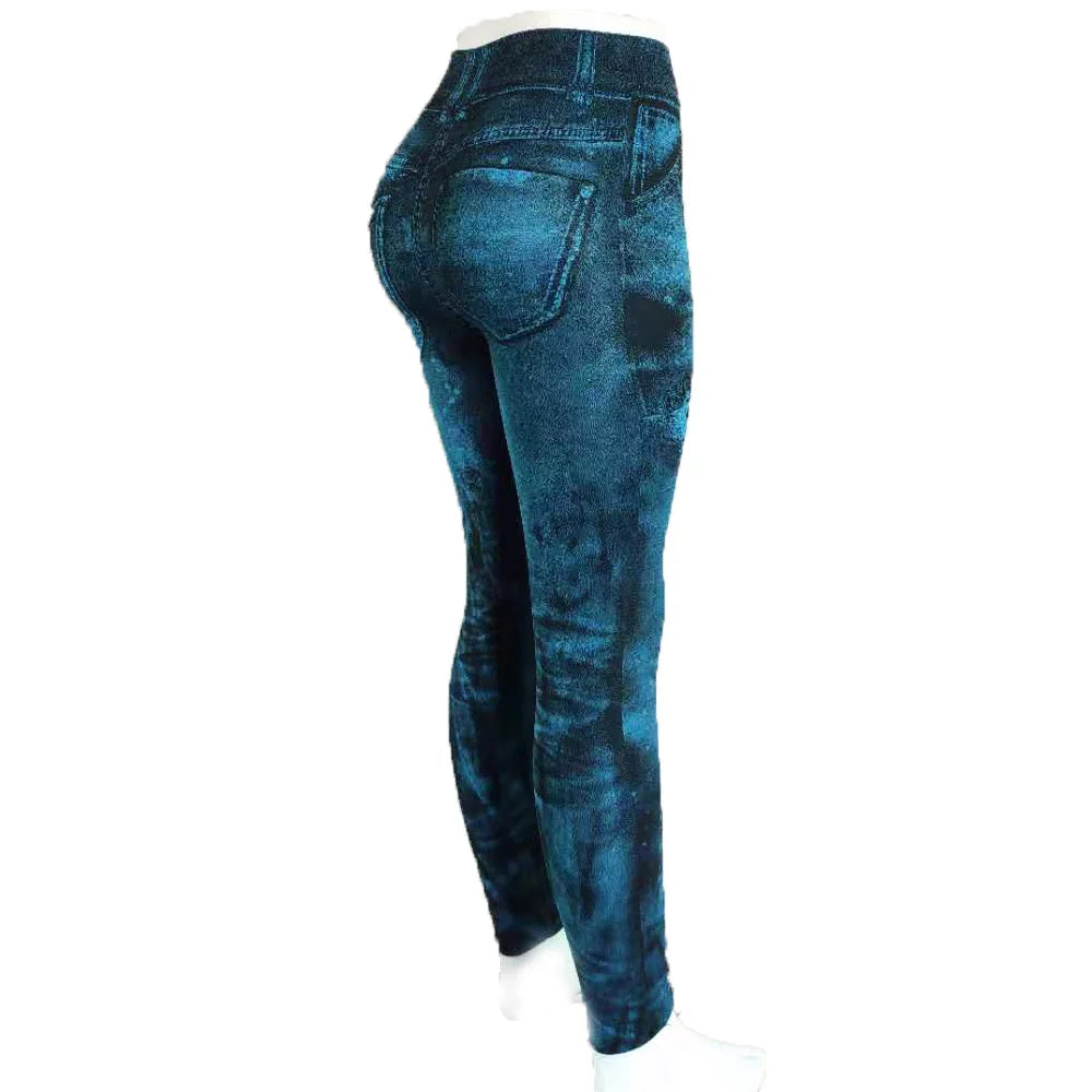 Women Imitation Distressed Denim Jeans Leggings High Waist Pants Fitness Slim Legg Mujer 2022 Sport Push Up Leggings for Women