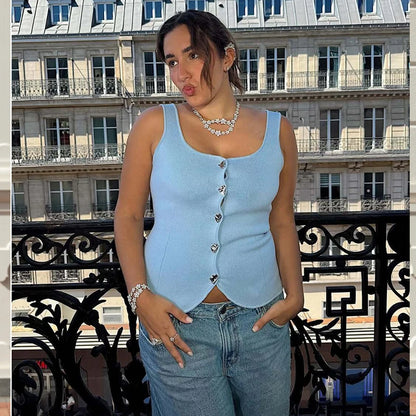 Tops Women's 2025 New Summer Knit Tops Fashion Elastic Slim Knit Elegant Holiday Young Women Tops Street Chic Student Camis Tops