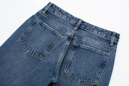 HH Female Fashion Denim Jeans Loose Solid Long Pants With Gradient All Match Streetwear Mujer Casual Baggy Chic Trousers