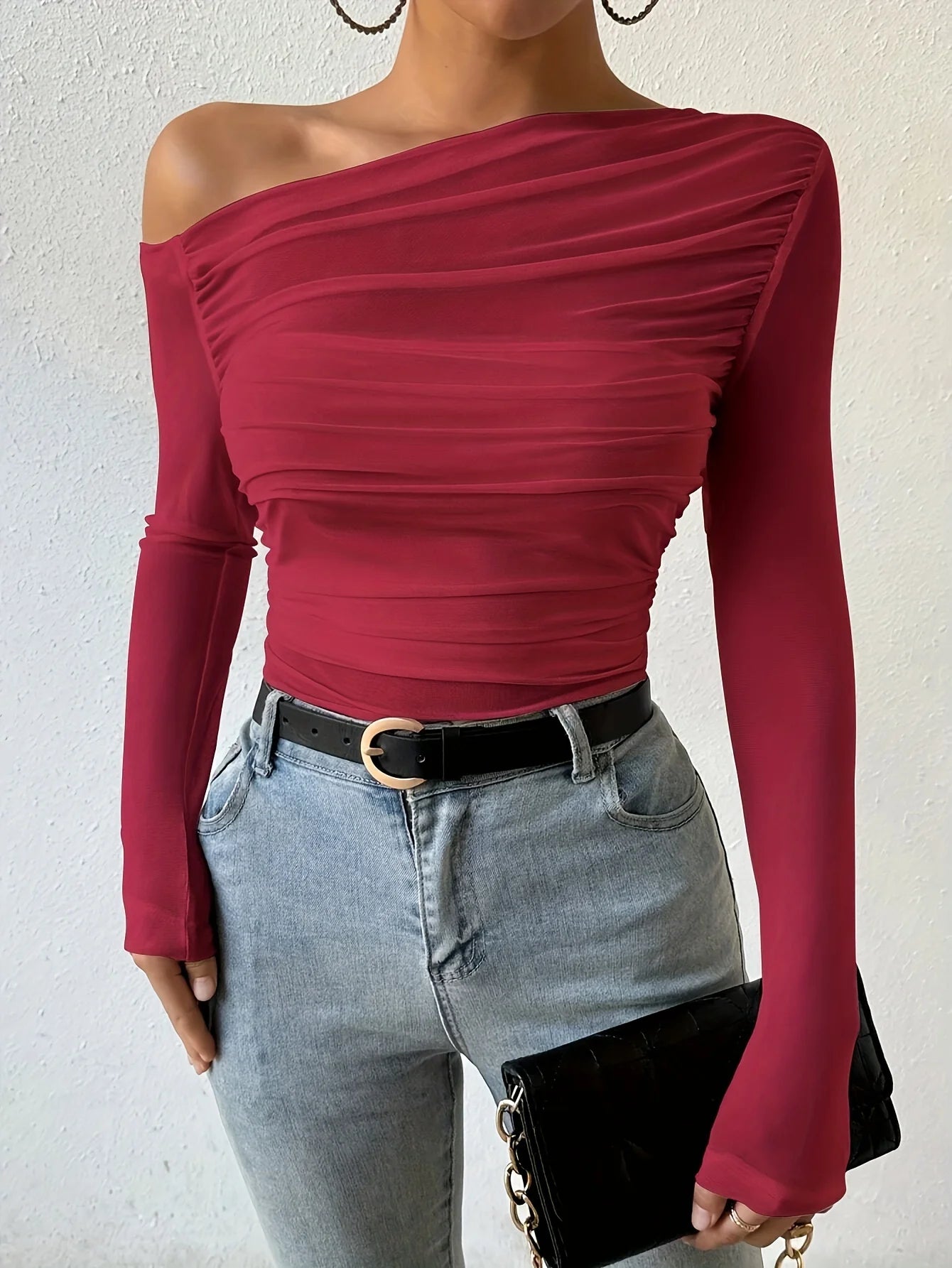 Autumn Winter Top Women 2025 Fall Fashion Off The Shoulder Long Sleeve Shirts Crop Tops Slim Fit Blouses Y2K Clothing Streetwear