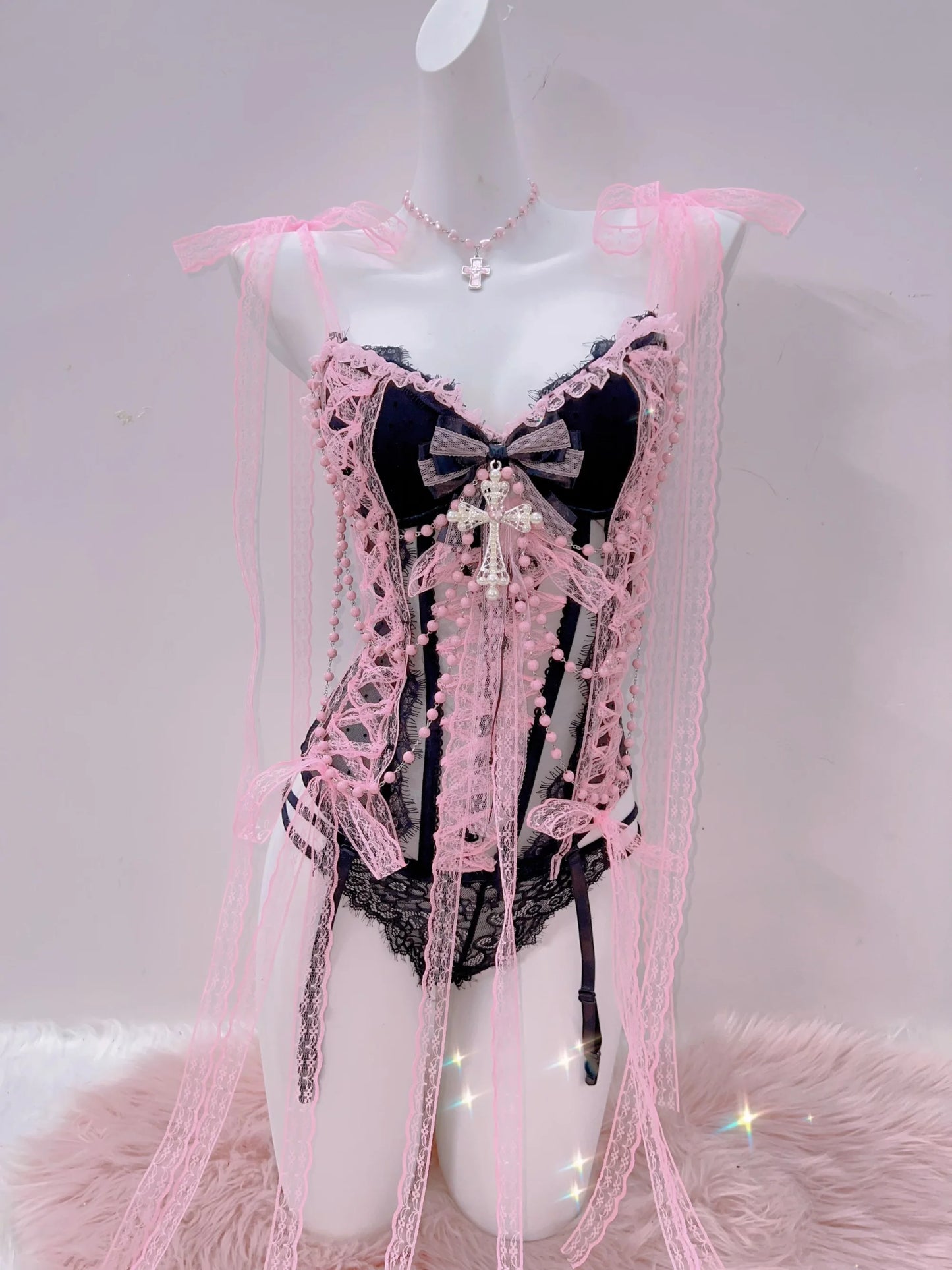 Cross Tank Tops Lace Tank Tops Pink crop top  gothic  tank tops  y2k tops y2k fashion LolitaTank TopsKawaii Tank Tops   bow tops