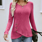 Women's Clothing Western Tops 2024 hot autumn new waist cinched round neck tight long sleeved top Europe America T-Shirts Tees