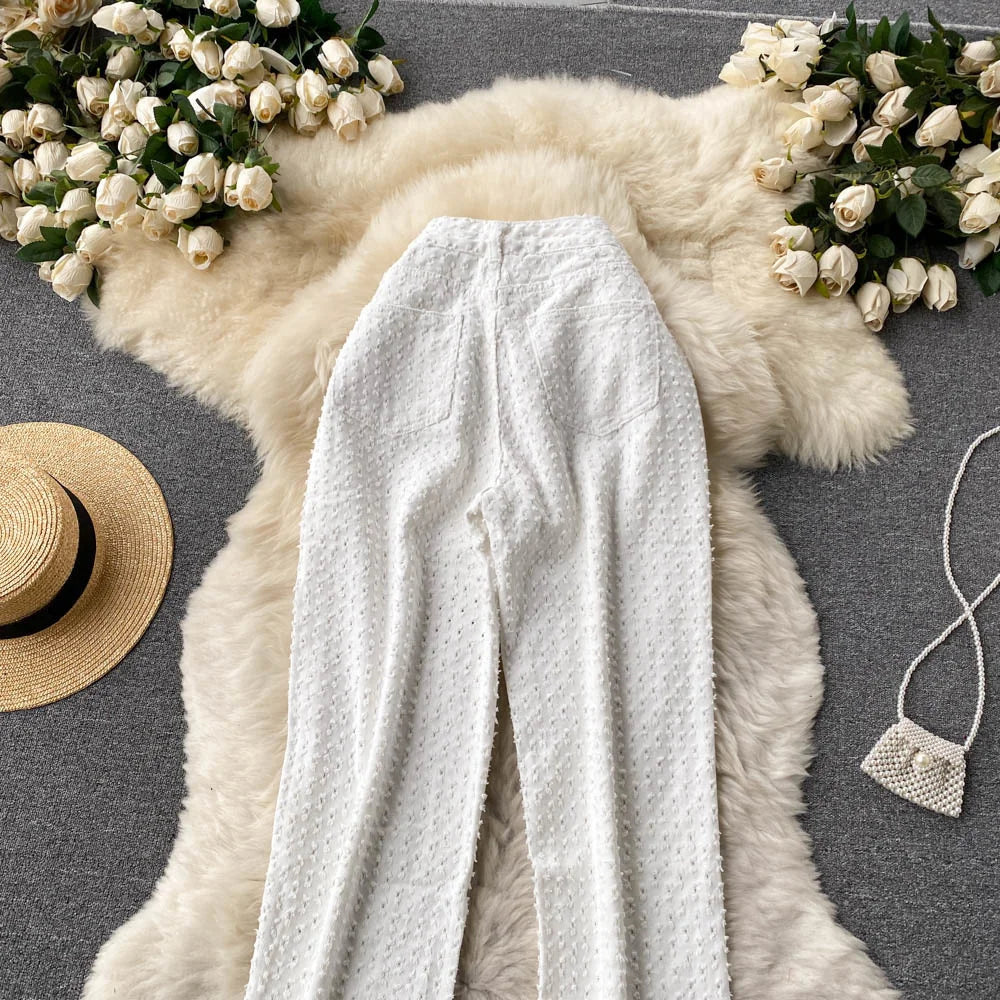 Ripped Jeans for Women Casual Streetwear New Spring Autumn High Waist Straight Leg Pants Fashion White Blue Denim Trousers