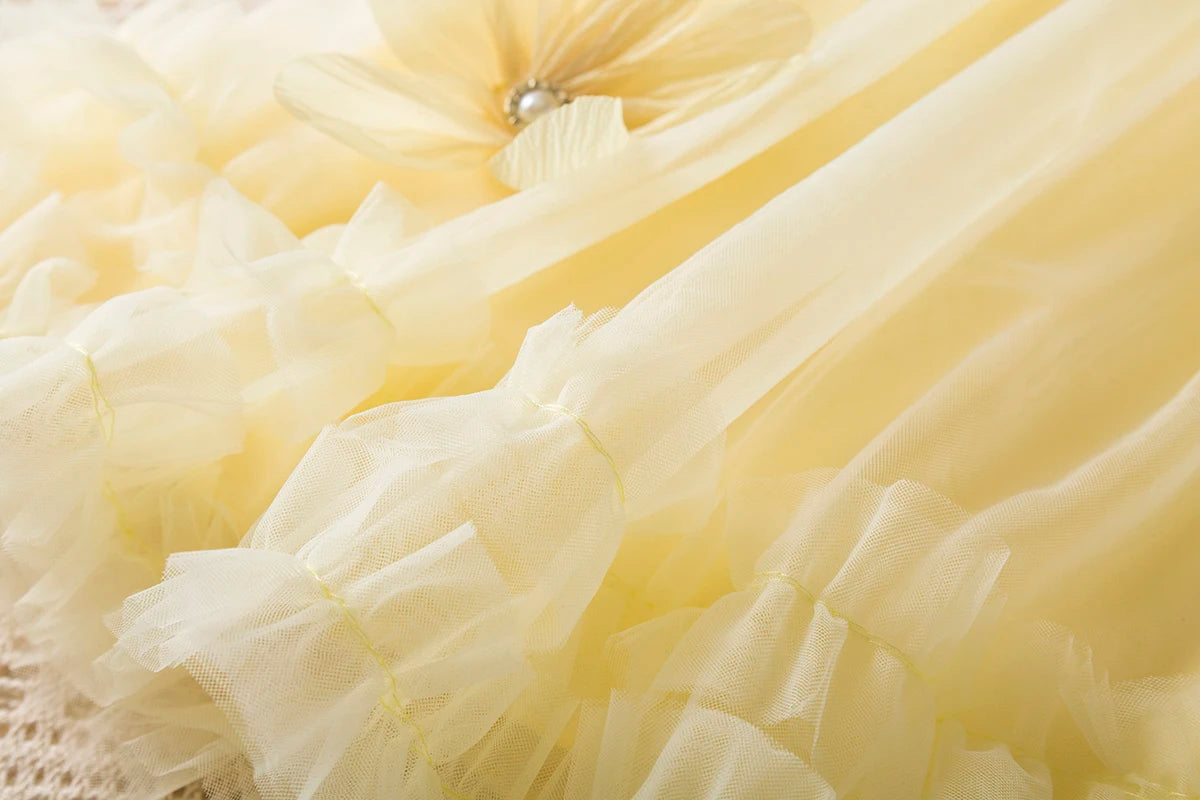 Toddler Girl Princess Dress Pink Flower Decorated Sleeveless Gauze Dress Elegant Girl Wedding Party Dress for Party