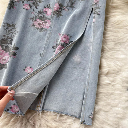 Flowers Print Jeans Women Vintage High Waist Denim Long Pants 2025 Fashion Autumn Casual Wide Leg Full Length Denim Trousers