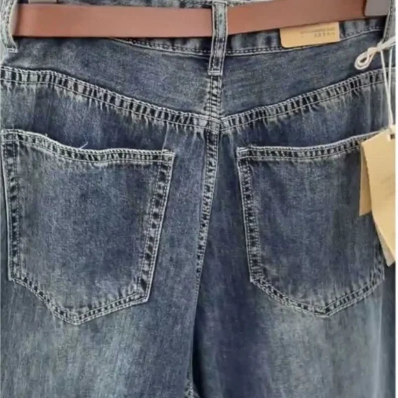 Wide-leg Jeans Women's Summer Thin 2024 New High-waisted Slimming Big Horn Loose Draping Mop Trouser Skirt Tide Women's Clothing