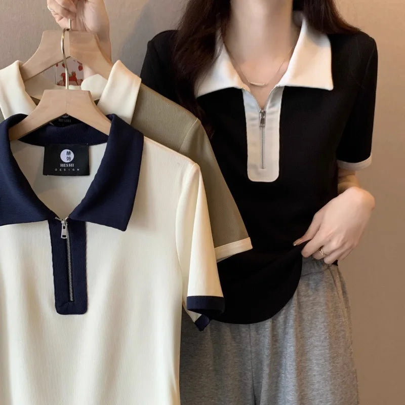 Women's Versatile Tops in Summer, Loose Shoulders, Slightly Fat Covering the Flesh and Making You Look Slim and Short Sleeves