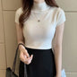Womens Tops And Blouses Summer Short Sleeve Blouse Women Blusas Mujer De Moda 2023 Turtleneck Knitted Blouse Shirt Tops