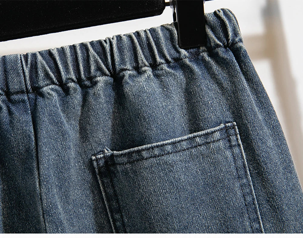 Oversized Jeans Women's 2025 New Spring Autumn Elastic Waist Lace-up Loose Gradient Wide Leg Long Female Denim Pants