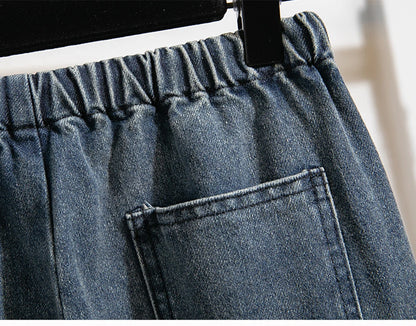 Oversized Jeans Women's 2025 New Spring Autumn Elastic Waist Lace-up Loose Gradient Wide Leg Long Female Denim Pants
