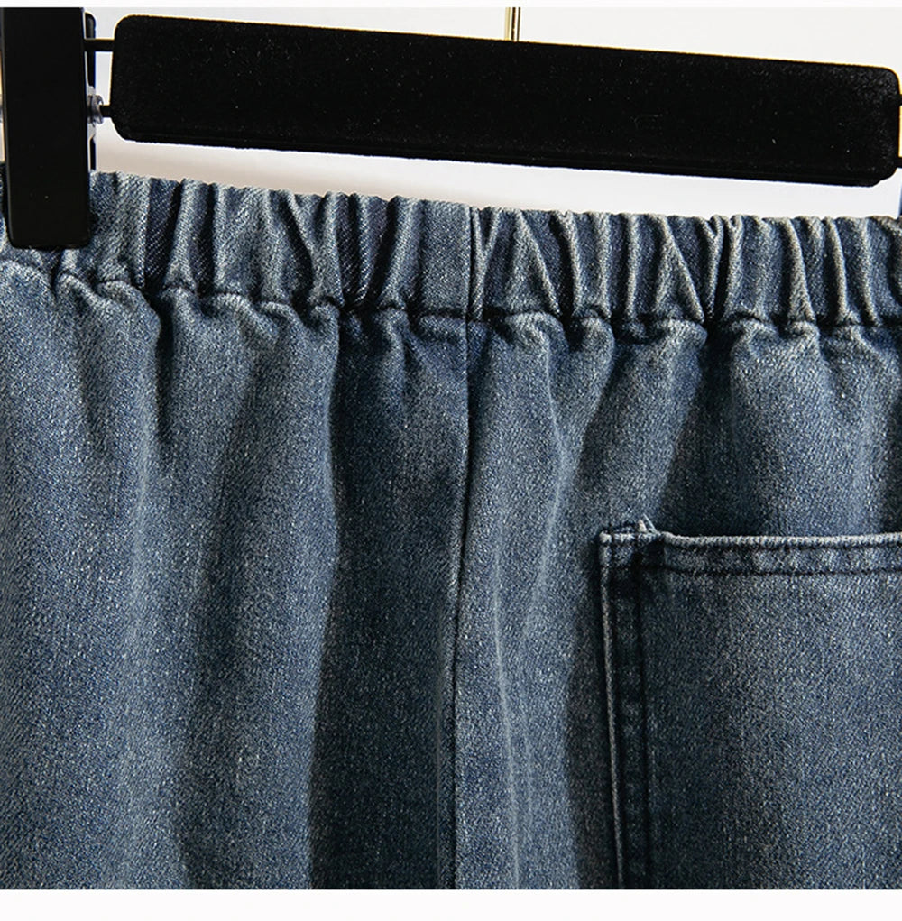 Oversized Jeans Women's 2025 New Spring Autumn Elastic Waist Lace-up Loose Gradient Wide Leg Long Female Denim Pants