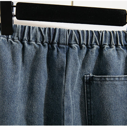 Oversized Jeans Women's 2025 New Spring Autumn Elastic Waist Lace-up Loose Gradient Wide Leg Long Female Denim Pants