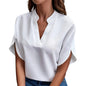 Summer Tops For Women Blouse 2024 Fashion Short Sleeve Solid V Neck Loose Shirts And Blouses Elegant Laies White Tops