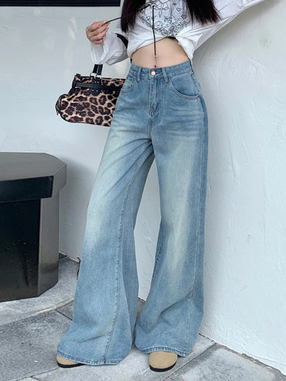 Women's Jeans Denim Pants 2025 Euramerican High Waist Girl Style Jean Trousers Colorful Straight Leg Wide Leg Pants