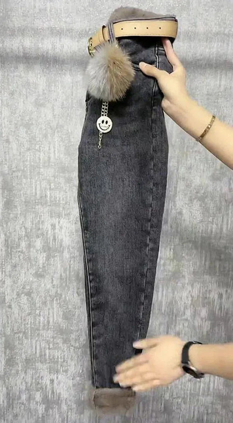 Fleece Jeans For Women Clothes Winter Warm Stretch Denim Harem Pant Loose Thickening Trousers Fall Pantalones De Mujer