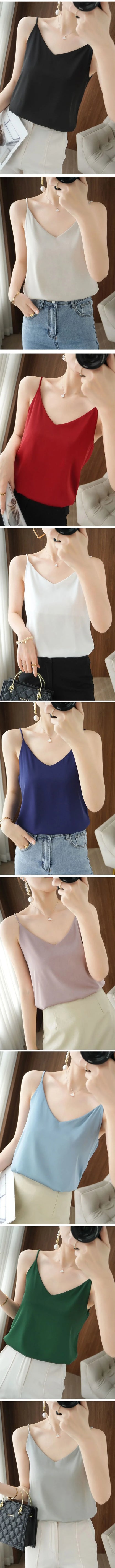 Tank Tops for Women Sleeveless V Neck Satin Silk Camisole 2025 Fashion Summer Solid Loose Vest Ladies Tops Streetwear