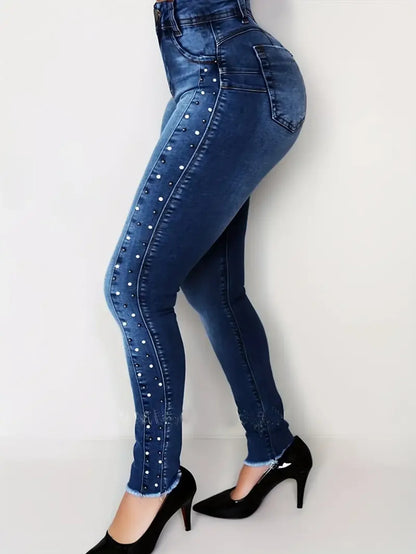 Women's High-Waist Slim Fit Jeans - Non-see-through, stretchy, designed to lift and shape the waist, machine washable, suitable