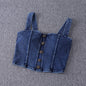 women's clothing sexy Tops For Women crop top fashion button front shirred detail denim top