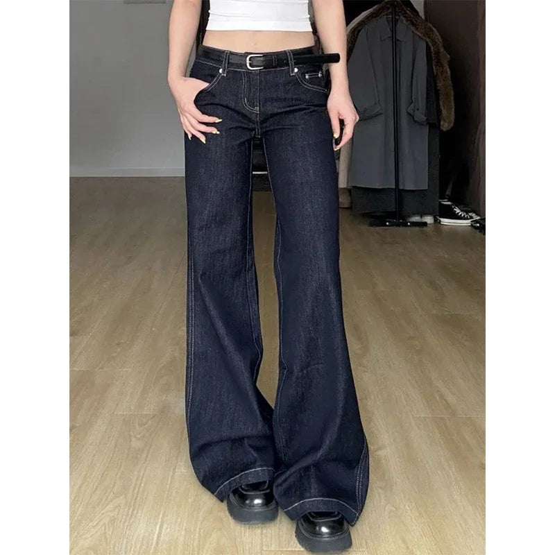 Blue Jeans Women's Hip-hop Fashion Vintage Streetwear Y2K Wide Leg Straight Jean High Waist Trouser Classic Baggy Denim Pants