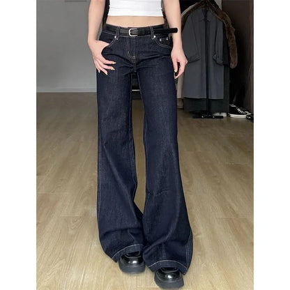 Blue Jeans Women's Hip-hop Fashion Vintage Streetwear Y2K Wide Leg Straight Jean High Waist Trouser Classic Baggy Denim Pants