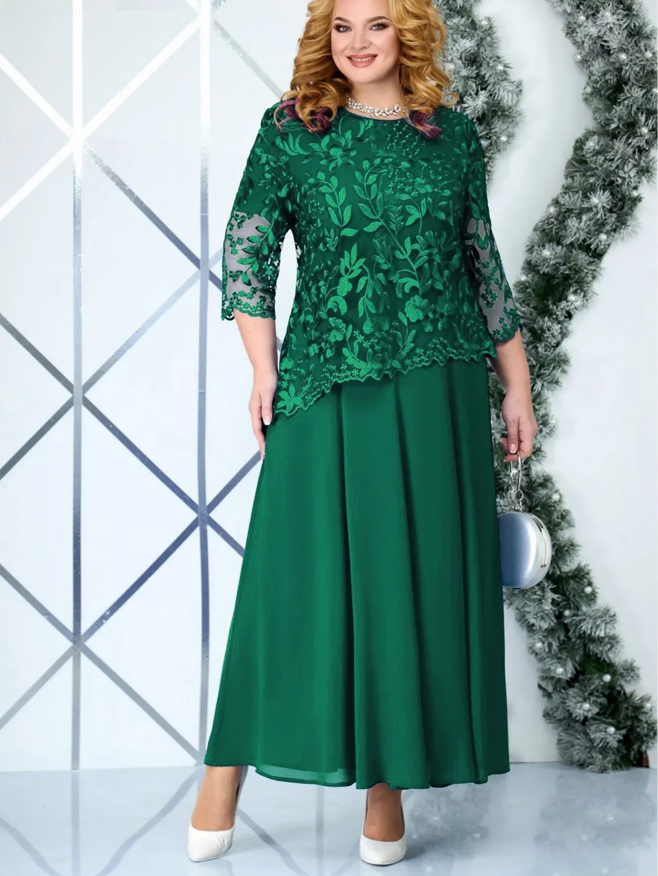 5XL Plus Size Long Dresses Women Clothing Summer Embroidery Fake Two Piece Elegant Party Dress for Wedding Guest Church Dress