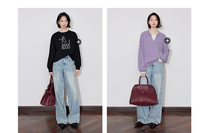 TOYOUTH Women Denim Jeans 2024 Autumn Winter New Mide Waist Straight Wide Leg Long Pants