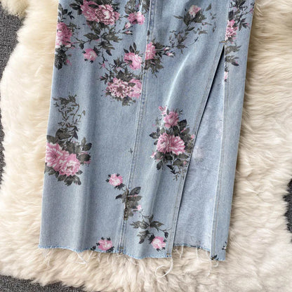 Flowers Print Jeans Women Vintage High Waist Denim Long Pants 2025 Fashion Autumn Casual Wide Leg Full Length Denim Trousers