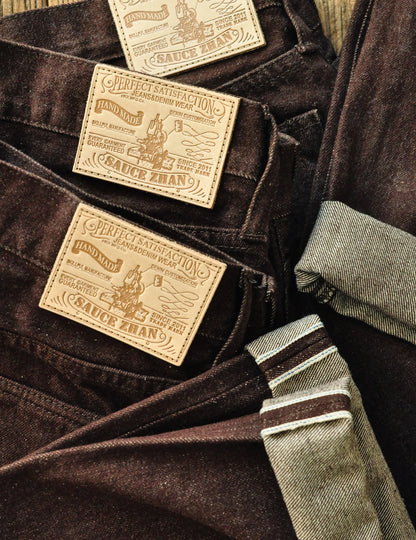 Saucezhan Men Jeans Brown Jeans Men Jeans Trousers  Selvedge Denim Jeans for Men Taper Fit Mens Jeans vintage 13.8 Oz