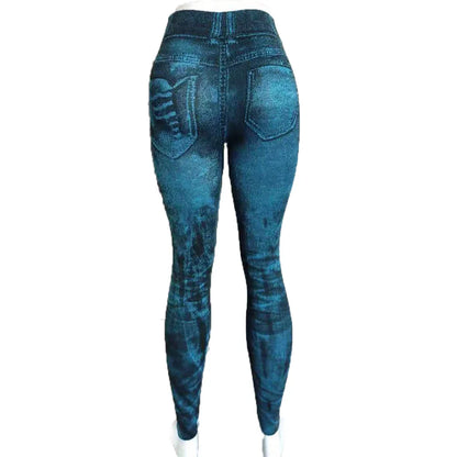 Women Imitation Distressed Denim Jeans Leggings High Waist Pants Fitness Slim Legg Mujer 2022 Sport Push Up Leggings for Women