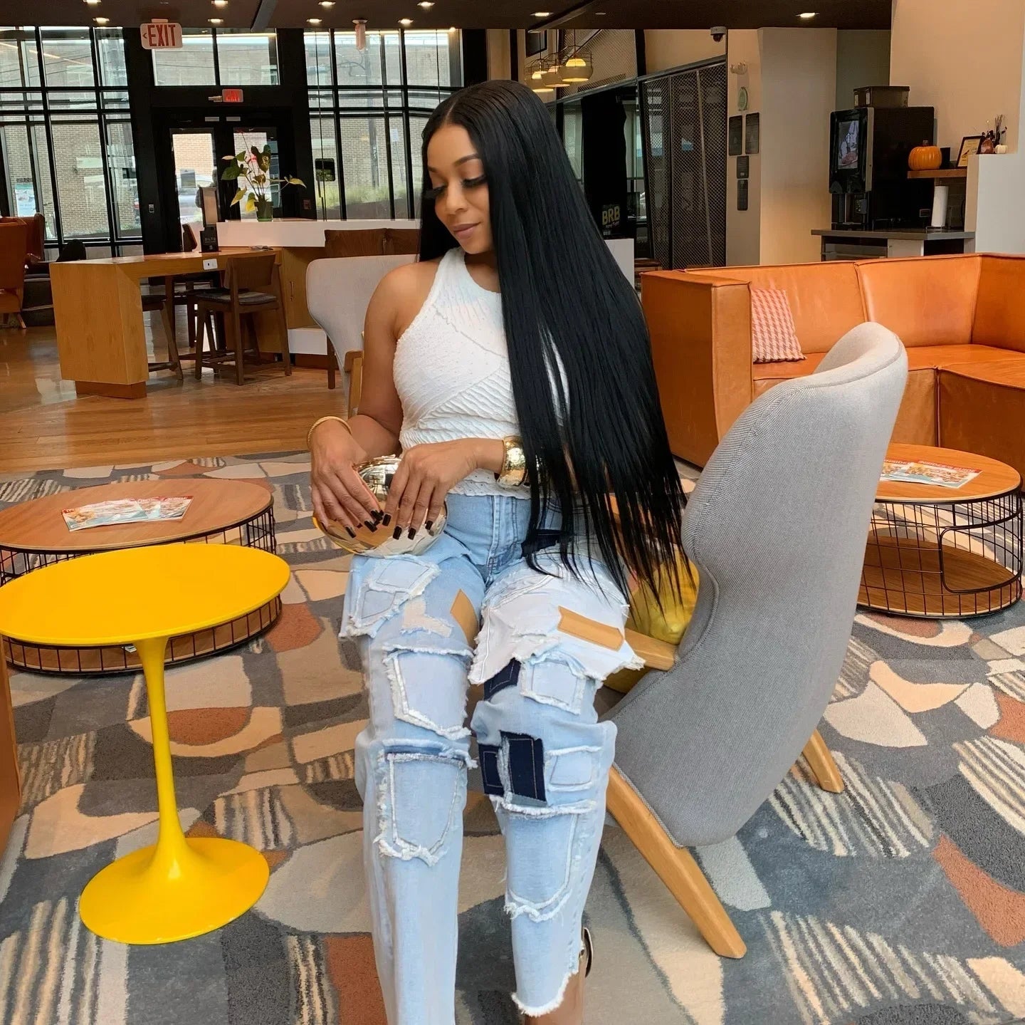 Women Streetwear Cargo Straight Denim Pocket Patchwork Wide Leg Jeans Pants Fall Fashion Ripped Out Party Trousers