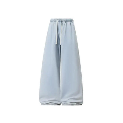 2025 New Elastic Waist Drawstring Solid Color Loose Fit Wide Leg Jeans Wide Leg Trendy High Waist Denim Pants for Men Women 3XL
