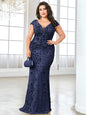 Plus Size Elegant Blue Evening Dress For Women 2024 Luxury Long Mermaid Formal Sequins V-neck Prom Wedding Party Gown