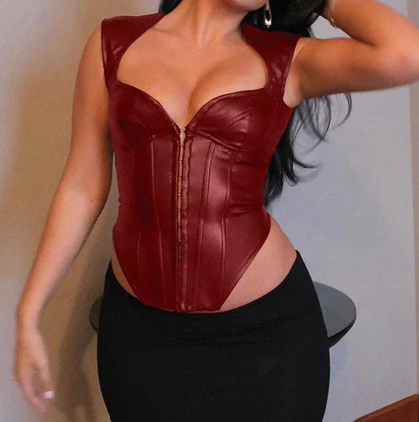 Tank Tops Women Clothes Sexy Hot Girl PU Leather Fashion Sleeveless Wrapped Chest Nightclub Vest Female Y2K 2025 Summer New