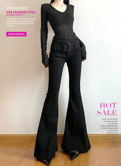 Women's Black Jeans Flare Pants Y2k Retro Emo 2000s Streetwear Fashion Trousers Harajuku Wide Yoga Pants 90s Aesthetic Clothes