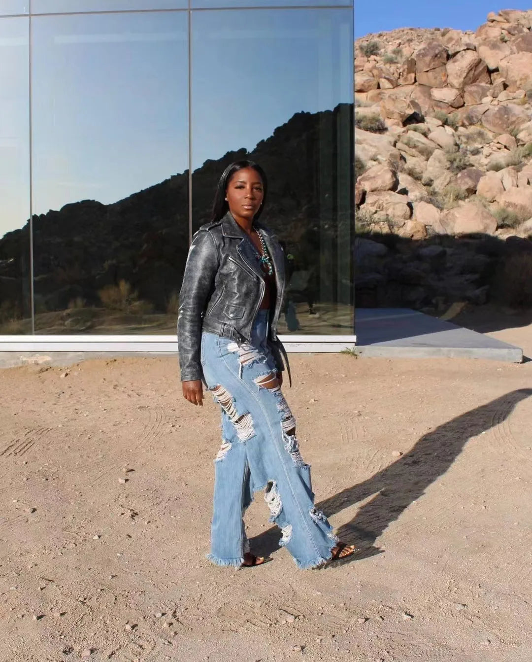 New Fashion Women's Jeans Loose Ripped Mid-Waist Comfortable Temperament Commuter Summer Ladies Solid Color Denim Pants